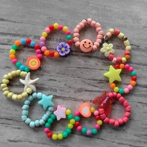 Colorful Kids Beaded Rings Set Of 10
